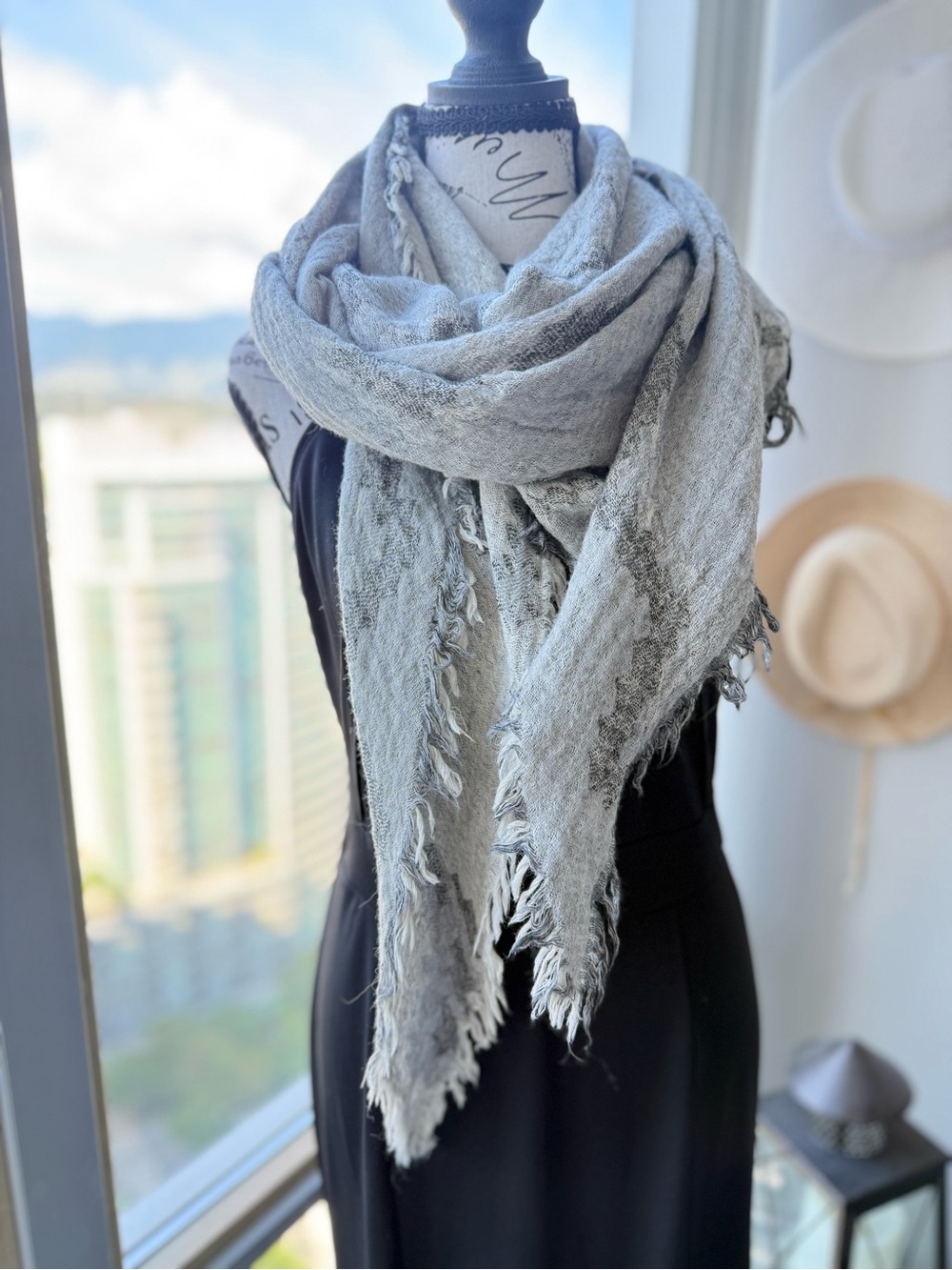 Light Gray Fringe Blanket Wool Scarf - Aritzia